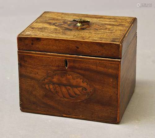 A GEORGE III MAHOGANY TEA CADDY, of rectangular form, the li...