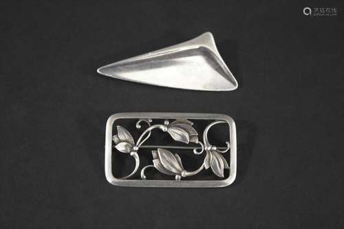 GEORG JENSEN SILVER BROOCH a silver rectangular floral brooc...