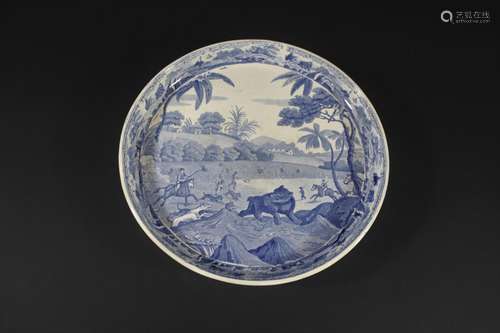 SPODE PEARLWARE 'INDIAN SPORTING' BOWL - DRIVING A BEAR a ra...