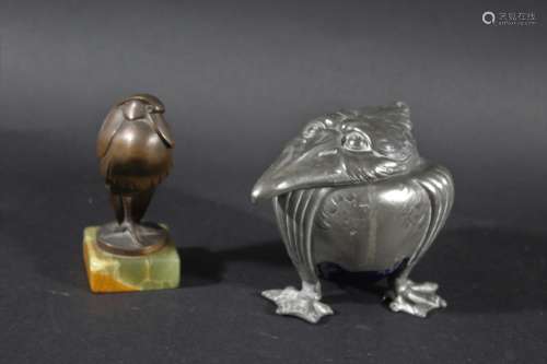 ART NOUVEAU PEWTER BIRD INKWELL an unusual pewter inkwell in...