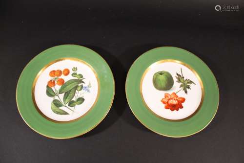 PAIR OF COALPORT PLATES each with green rims and gilded bord...