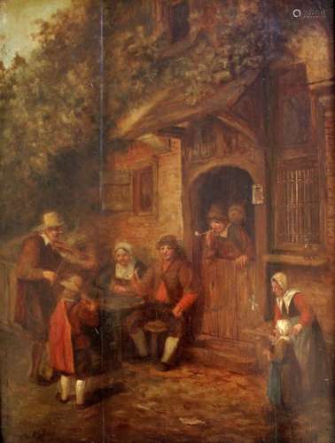 MANNER OF ADRIAEN VAN OSTADE (1610-1685) VILLAGERS WITH A FI...