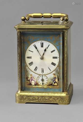 A 19TH CENTURY BRASS CASED CARRIAGE CLOCK, the rectangular e...