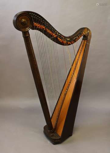 A MODERN OAK FRAMED HARP, with 37 strings, 135cm high, 85cm ...