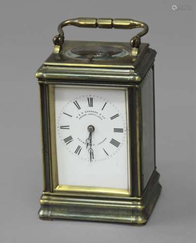 GARRARD CARRIAGE CLOCK, late 19th century, the enamelled dia...