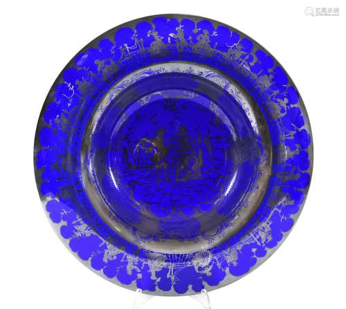 COBALT BLUE SILVER OVERLAID GLASS BOWL probably Venetian, an...