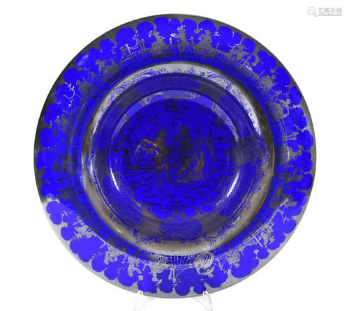 COBALT BLUE SILVER OVERLAID GLASS BOWL probably Venetian, an...