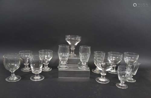 19THC DRINKING GLASSES including a near pair of rummers with...