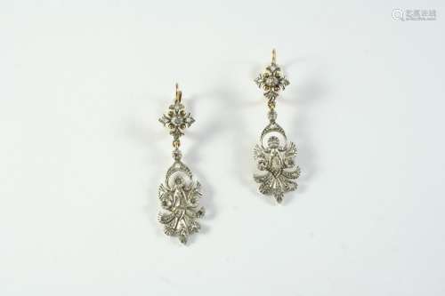 A PAIR OF 19TH CENTURY CONTINENTAL DIAMOND DROP EARRINGS eac...