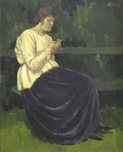 DERWENT LEES (1884-1931) LYNDRA IN A WHITE SMOCK Oil on pane...