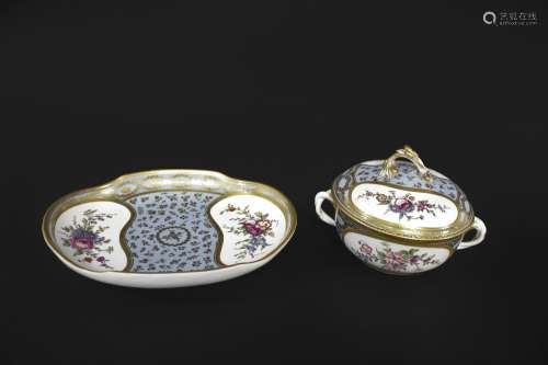 18THC SEVRES ECUELLE, COVER & STAND late 18thc, the lidded b...