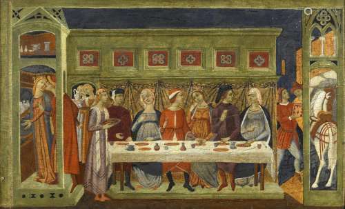 TUSCAN SCHOOL, 15th/16th CENTURY A WEDDING FEAST Tempera (?)...