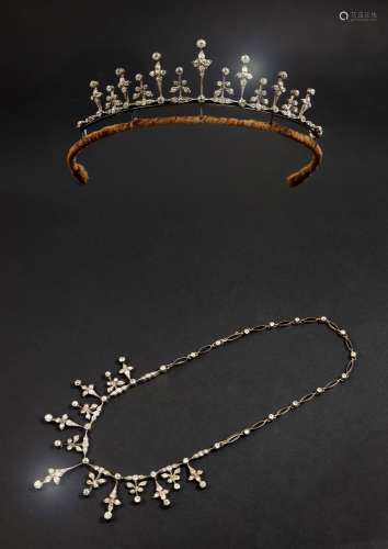A VICTORIAN DIAMOND NECKLACE, CONVERTING TO A TIARA formed w...