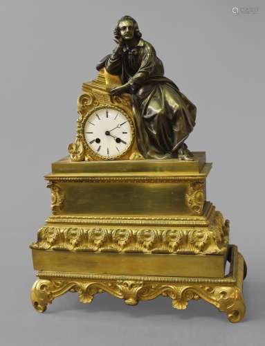 A FRENCH ORMOLU EMPIRE STYLE MANTLE CLOCK, the white enamell...