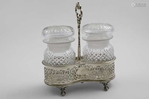 A VICTORIAN PICKLE STAND with pierced sides, a central handl...