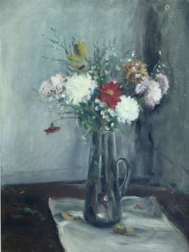 FRENCH SCHOOL, Circa 1940-1950 A GLASS JUG OF SUMMER FLOWERS...