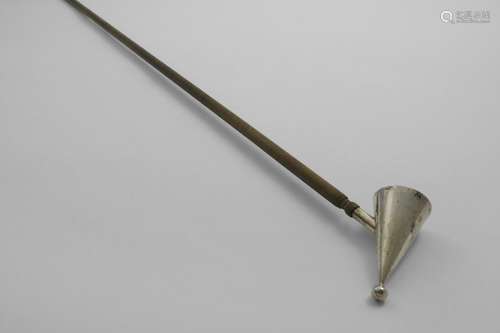 A LATE 20TH CENTURY CONICAL CANDLE SNUFFER with a long, turn...