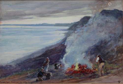 JOHN WHITE (1851-1933) BURNING COOCH, BRANSCOMBE CLIFF Signe...