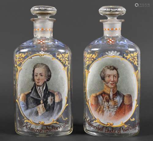 PAIR OF BOHEMIAN DECANTERS - NELSON & WELLINGTON a pair of c...