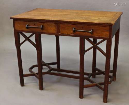 ARTS & CRAFTS SIDE TABLE an unusual table with two drawers a...