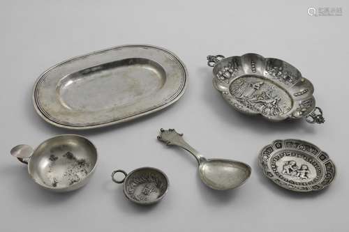 A MIXED LOT:- A small oval tray with a reeded rim, struck on...