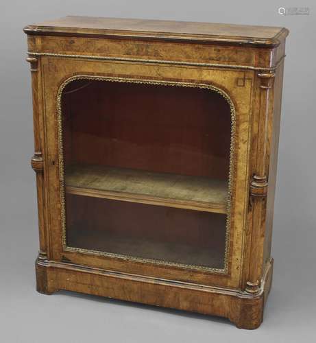 A VICTORIAN BURR WALNUT PIER CABINET, the rectangular top wi...