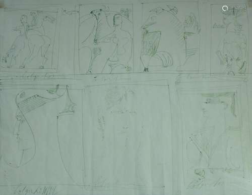 •ROBERT COLQUHOUN (1914-1962) A SHEET OF FIGURE STUDIES With...