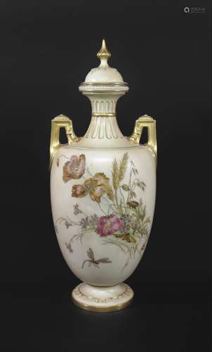 LARGE ROYAL WORCESTER LIDDED VASE a large blush ivory vase p...