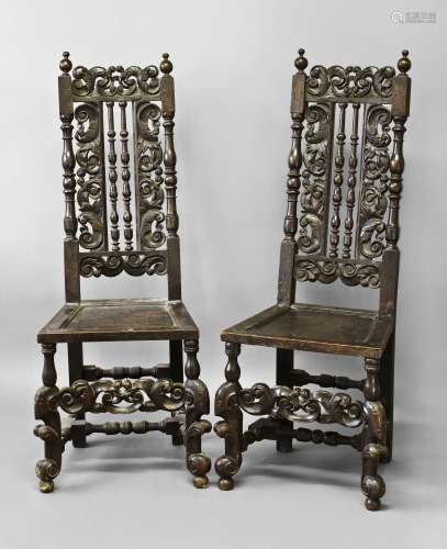 A PAIR OF LATE 17TH CENTURY OAK HIGHBACKED CHAIRS, with tall...