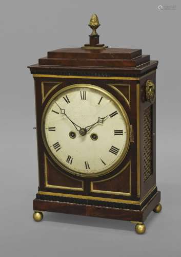 A REGENCY MAHOGANY AND BRASS CASED BRACKET CLOCK, with a 20c...