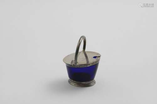 A LATE VICTORIAN MOUNTED BLUE GLASS MUSTARD POT in the form ...