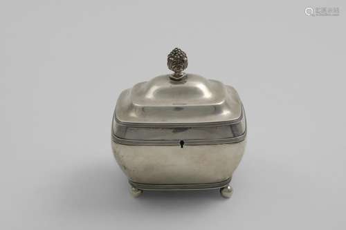 A 19TH CENTURY DUTCH TEA CADDY of rounded oblong with reeded...