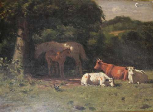 C** LUTYENS (Fl.c.1900) CATTLE AND HORSES IN A FIELD Signed,...