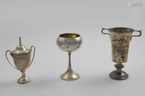 A SMALL TWO-HANDLED TROPHY CUP AND COVER inscribed, by Black...