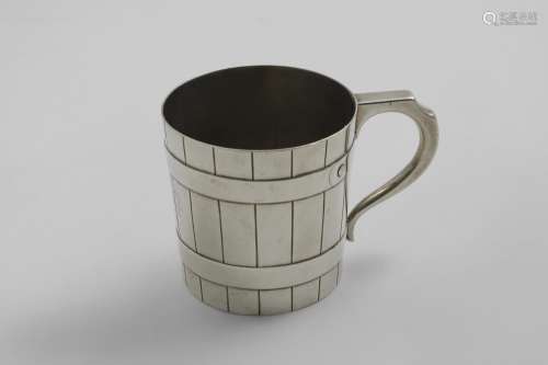 A VICTORIAN SCOTTISH MUG decorated to resemble a barrel with...