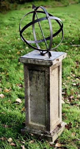 A CELESTIAL GLOBE ON PLINTH BASE, the globe with arrow point...