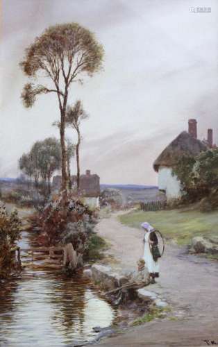 JOHN WHITE (1851-1933) FISHING IN THE BROOK Signed, watercol...