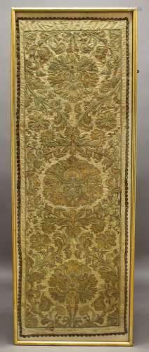 AN 18TH CENTURY TURKISH TABLE RUNNER, allover worked with pa...