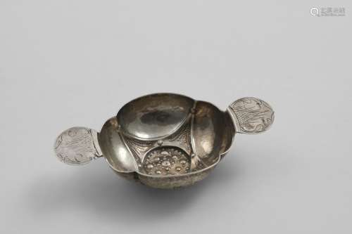 A LATE 18TH CENTURY NORWEGIAN SMALL TWO-HANDLED DRINKING CUP...