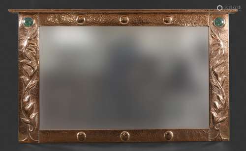 LARGE ARTS & CRAFTS COPPER MIRROR hand beaten and of rectang...