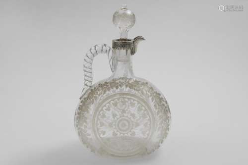 A VICTORIAN MOUNTED CUT-GLASS WINE DECANTER & STOPPER in the...