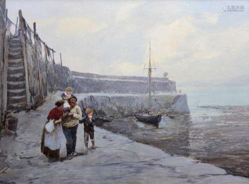 JOHN WHITE (1851-1933) CLOVELLY PIER Signed, watercolour and...