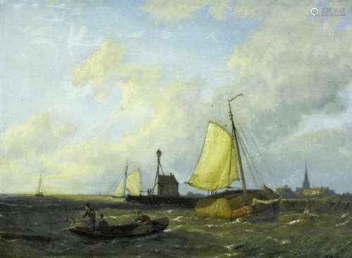PIETER CHRISTIAN DOMMERSEN (1833-1918) A HAY BARGE AND SMALL...