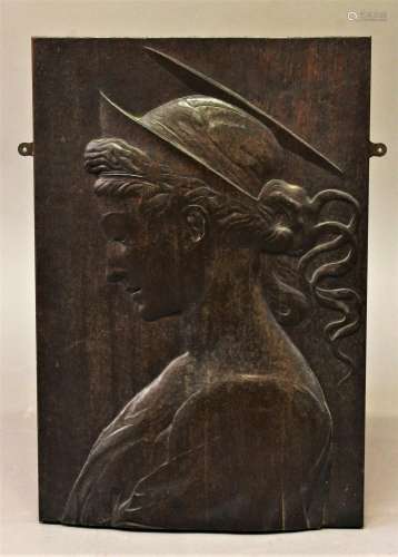 A LOW RELIEF CARVED PANEL, a rectangular mahogany panel carv...
