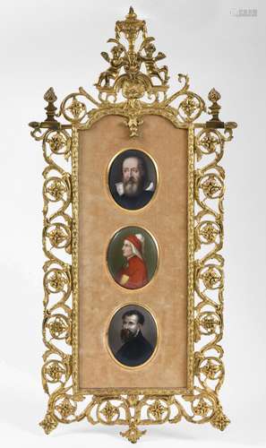 ITALIAN SCHOOL:- Three miniature portraits, Galileo, Dante a...