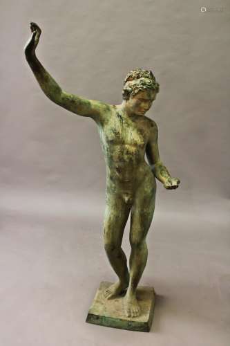 A CLASSICAL STYLE BRONZE STATUE OF A MALE FIGURE, the faun s...