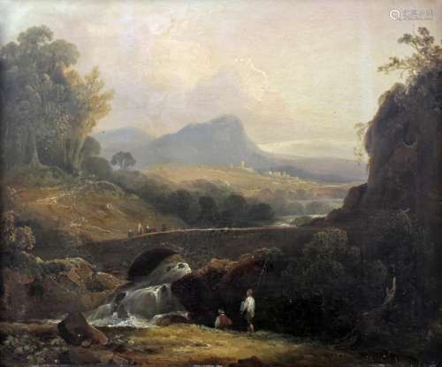 ATTRIBUTED TO JOHN RATHBONE (1750-1807) LANDSCAPE WITH FIGUR...