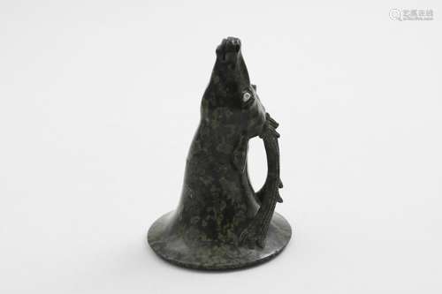 A DARK GREEN HARDSTONE RHYTON after the antique in the form ...