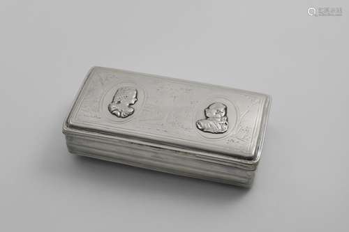 A DUTCH ENGRAVED TOBACCO BOX rectangular with rounded corner...