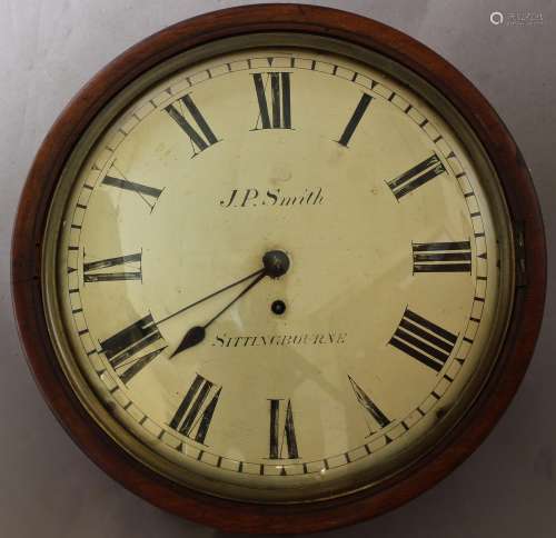 A MAHOGANY FRAMED DIAL CLOCK SIGNED J.P.SMITH, SITTINGBOURNE...